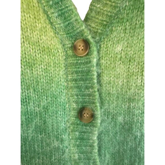 Motel Green Gradient Small Button-Up Cardigan Sweater Polyester/Wool Blend - Picture 6 of 15